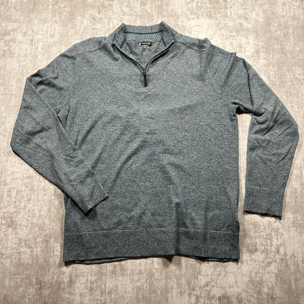 Smartwool Quarter Zip Sweater Mens Large Blue Heather Merino Wool Blend